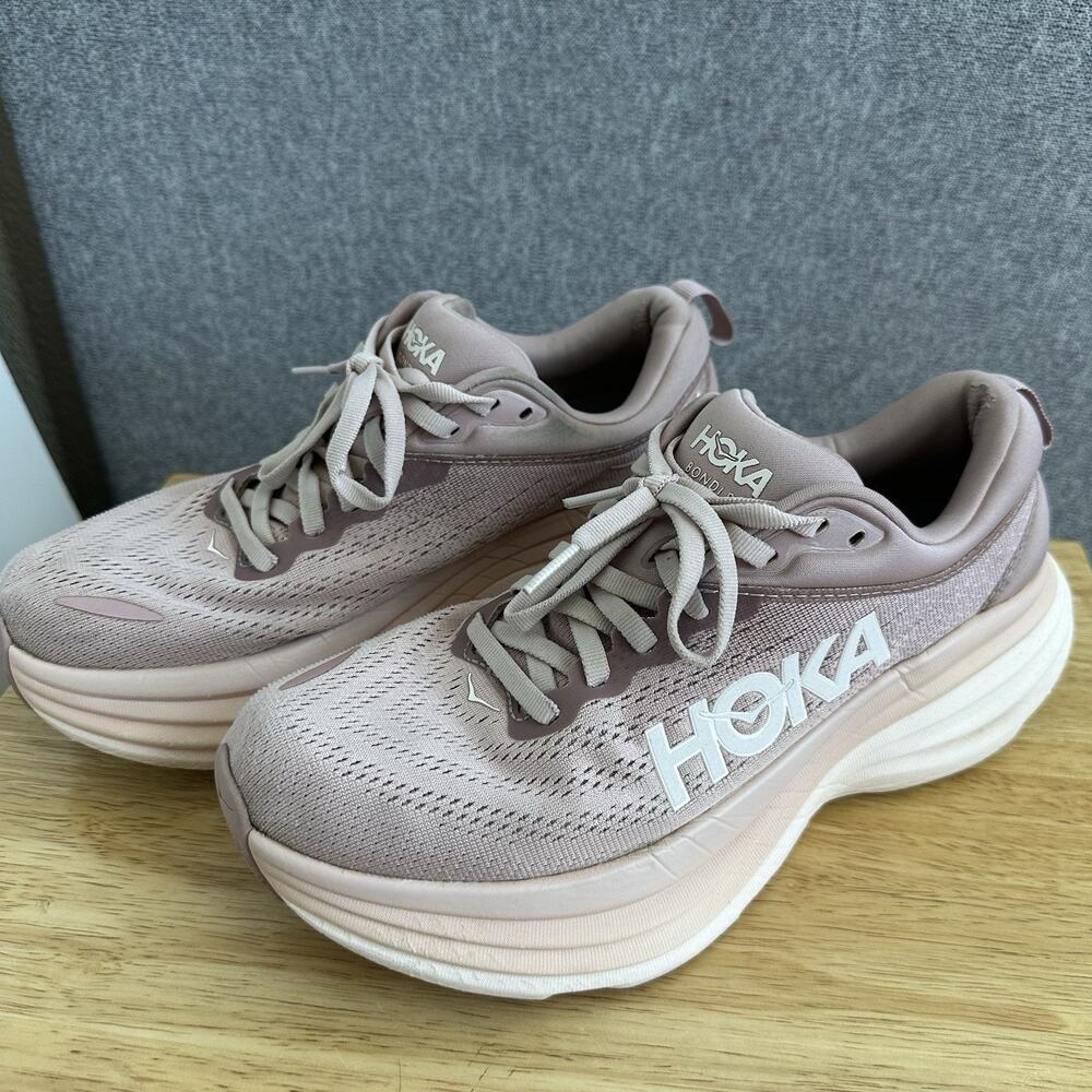 Hoka One One Bondi 8 Women's Running Shoes Size 8B Wide Pink Athletic Sneakers.